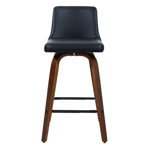 Image of Artiss Set of 2 Wooden PU Leather Bar Stool - Black and Brown Wood Legs