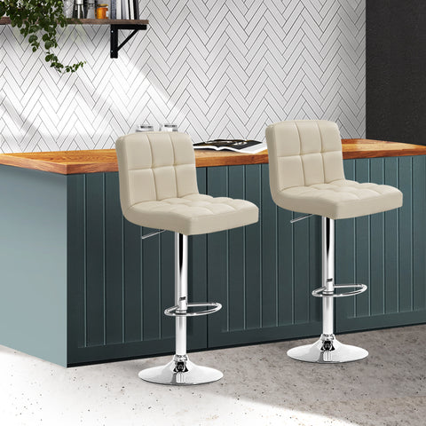 Image of Artiss 2x Leather Bar Stools NOEL Kitchen Chairs Swivel Bar Stool Gas Lift Beige