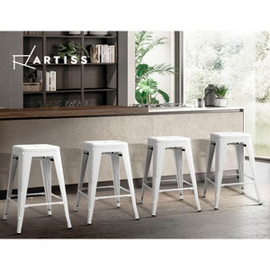Artiss 4x Replica Tolix Bar Stools Metal Bar Stool Kitchen Cafe Chair 61cm White