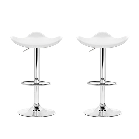 Image of Artiss Set of 2 Gas Lift Bar Stools PU Leather - White and Chrome