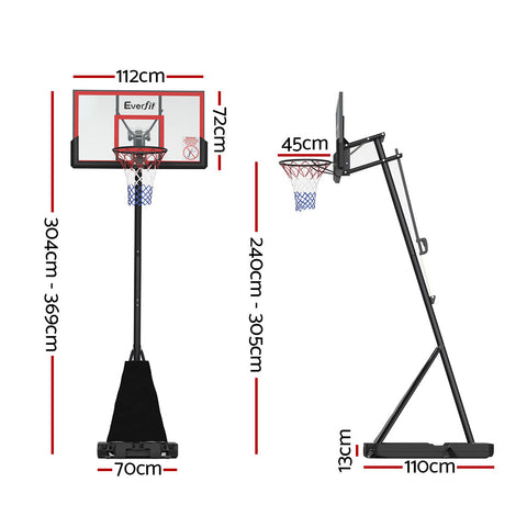 Image of Everfit Portable Basketball Hoop Stand System Height Adjustable Net Ring Red