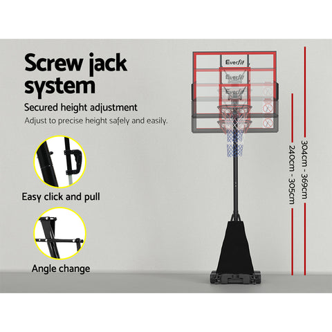 Image of Everfit Portable Basketball Hoop Stand System Height Adjustable Net Ring Red