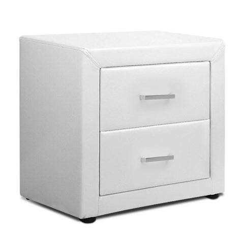 Image of Artiss PVC Leather Bedside Table - White