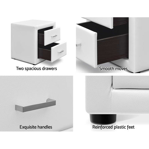 Image of Artiss PVC Leather Bedside Table - White