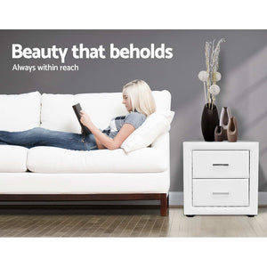 Artiss PVC Leather Bedside Table - White