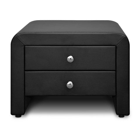 Image of Artiss PU Leather Bedside Table with 2 Drawers - Black