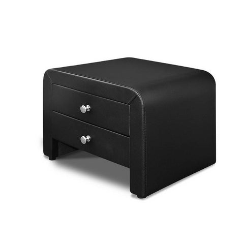Image of Artiss PU Leather Bedside Table with 2 Drawers - Black