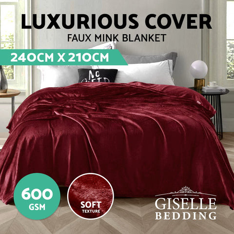 Image of Giselle Bedding Faux Mink Blanket Winter Quilt Doona Fleece Throw Rug Red King