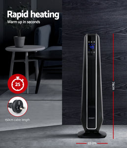 Devanti Electric Ceramic Tower Fan Heater Portable Oscillating Remote Control 2400W Black