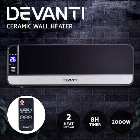 Image of Devanti 2000W Wall Mounted Panel Heater - Black