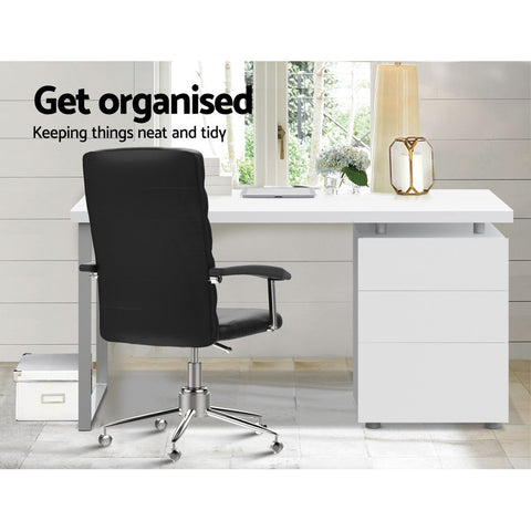 Image of Artiss Metal Desk with 3 Drawers - White