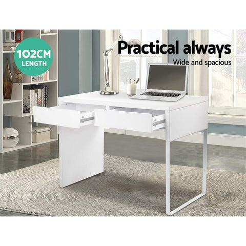 Image of Artiss Metal Desk with 2 Drawers - White