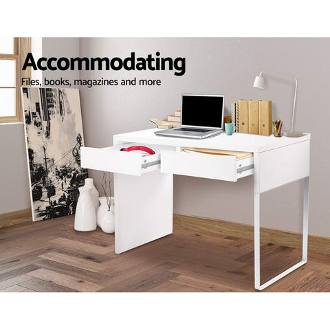 Image of Artiss Metal Desk with 2 Drawers - White