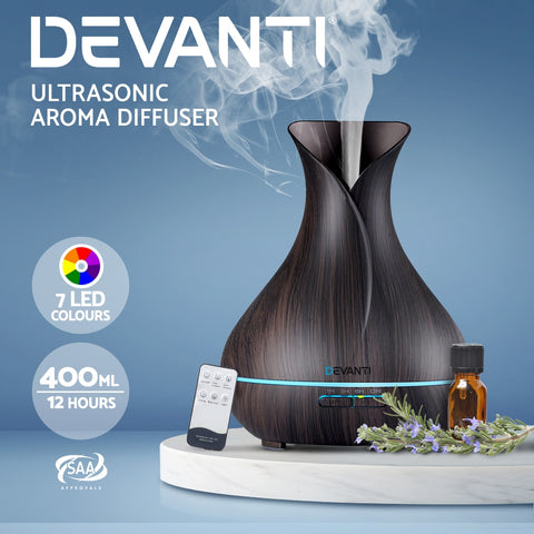 Image of Devanti 400ml 4 in 1 Aroma Diffuser with remote control- Dark Wood