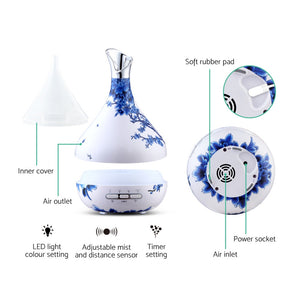 DEVANTI Aroma Diffuser Aromatherapy LED Night Light Air Humidifier Purifier Blue And White Porcelain Pattern 300ml