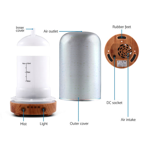 Image of Devanti Aromatherapy Diffuser Aroma Humidifier Ultrasonic 3D Light Essential Oil