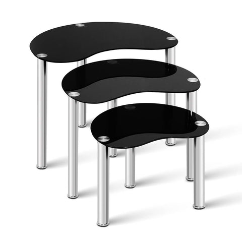 Image of Artiss Set Of 3 Glass Coffee Tables - Black