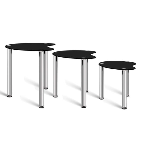 Image of Artiss Set Of 3 Glass Coffee Tables - Black