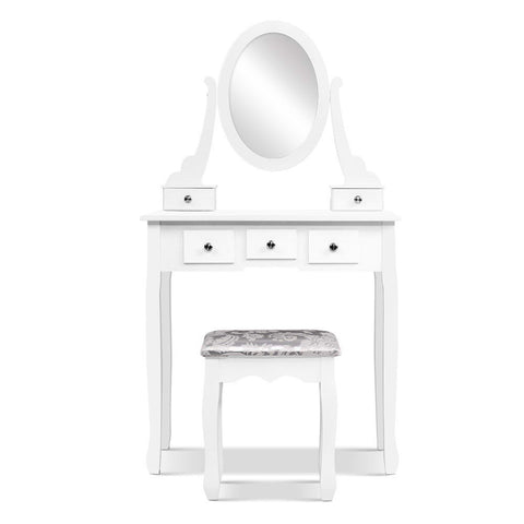 Image of Artiss Dressing Table Stool Set Mirror Drawers Makeup Cabinet Storage Desk White
