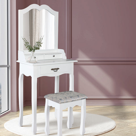 Image of Artiss Dressing Table Stool Mirror Drawer Makeup Jewellery Cabinet White Desk