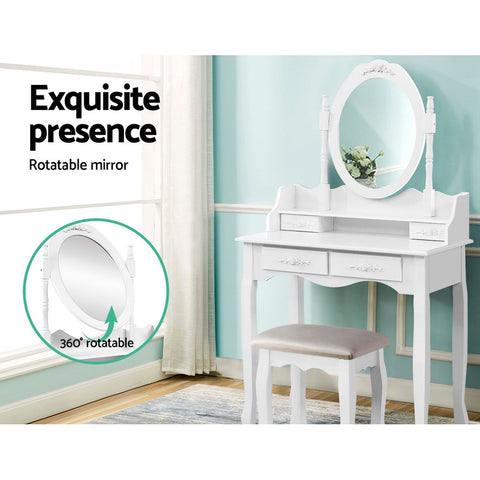 Image of Artiss 4 Drawer Dressing Table with Mirror - White