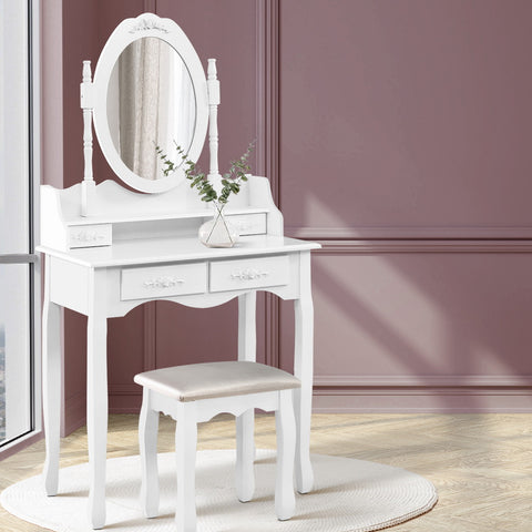 Image of Artiss 4 Drawer Dressing Table with Mirror - White