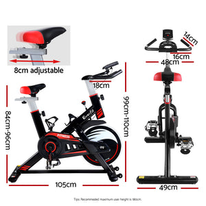 Spin Exercise Bike Fitness Commercial Home Gym Workout Cardio Equipment Black - Everfit