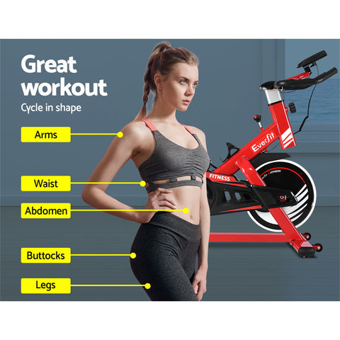 Image of Everfit Spin  Exercise Bike Cycling Fitness Commercial Home Workout Gym Equipment Red