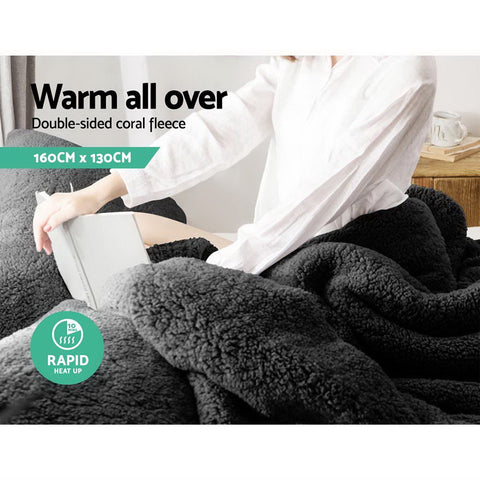 Image of Giselle Bedding Electric Heated Throw Rug Washable Fleece Snuggle Blanket Charcoal