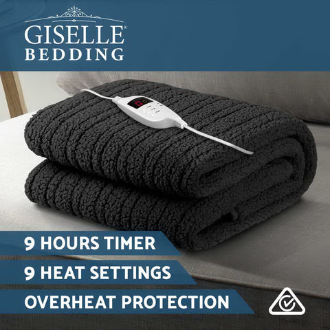 Image of Giselle Bedding Electric Heated Throw Rug Washable Fleece Snuggle Blanket Charcoal