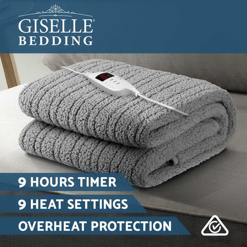 Image of Giselle Bedding Electric Heated Throw Rug Washable Fleece Snuggle Blanket Grey