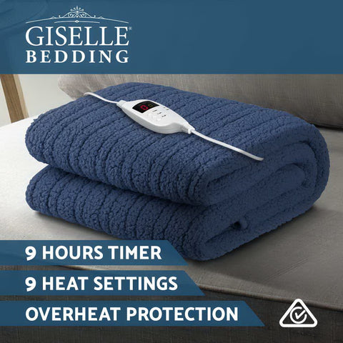Image of Giselle Bedding Electric Heated Throw Rug Washable Fleece Snuggle Blanket Midenight Blue