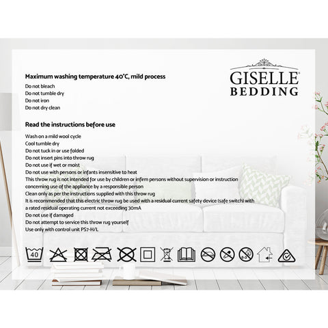 Image of Giselle Bedding Heated Electric Throw Rug Fleece Sunggle Blanket Washable Charcoal