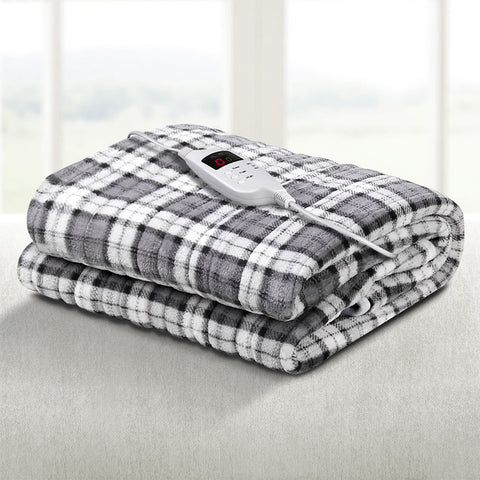 Image of Giselle Bedding Electric Throw Rug Flannel Snuggle Blanket Washable Heated Grey and White Checkered