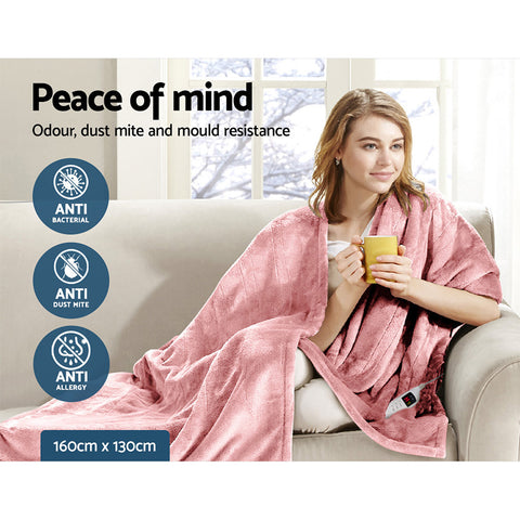 Image of Giselle Bedding Heated Electric Throw Rug Fleece Sunggle Blanket Washable Pink