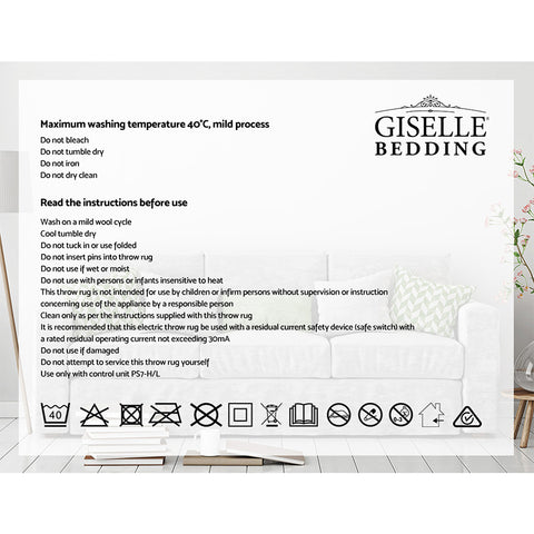 Image of Giselle Bedding Heated Electric Throw Rug Fleece Sunggle Blanket Washable Silver