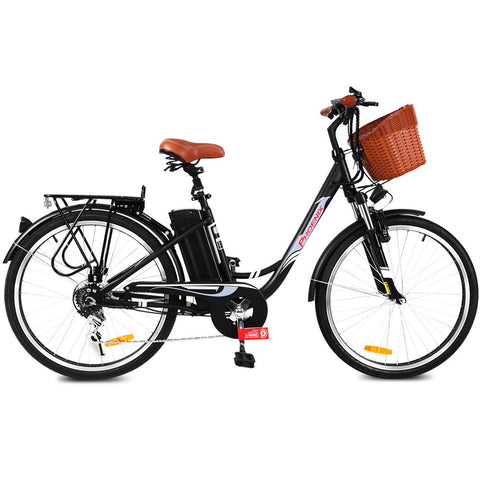 Image of Phoenix 26 Electric Bike eBike e-Bike Bicycle City Battery Motorized with Basket Black"