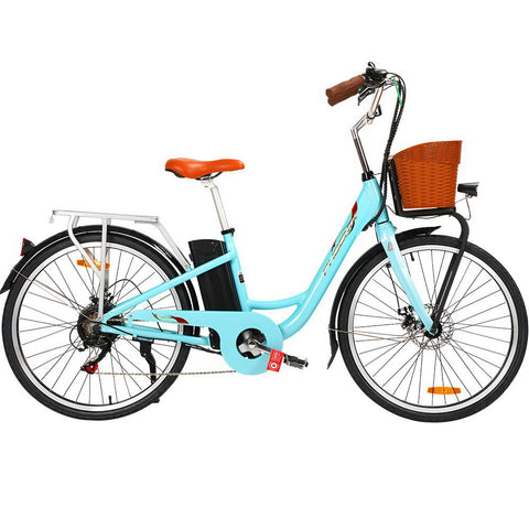 Image of Phoenix 26 Electric Bike eBike e-Bike City Bicycle Vintage Style LG Battery Motorized Basket Green"