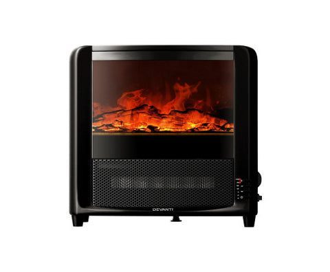 Image of Devanti Electric Fireplace 3D Flame Effect Timer Portable Indoor Heater 2000W