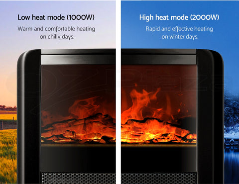 Image of Devanti Electric Fireplace 3D Flame Effect Timer Portable Indoor Heater 2000W