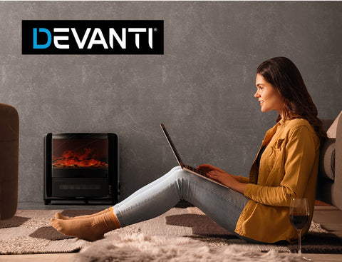 Image of Devanti Electric Fireplace 3D Flame Effect Timer Portable Indoor Heater 2000W