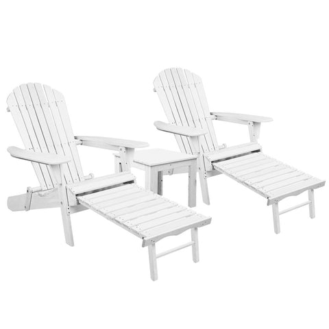 Image of Gardeon 3 Piece Outdoor Adirondack Lounge Beach Chair Set - White