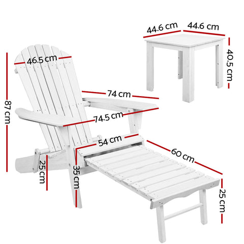 Image of Gardeon 3 Piece Outdoor Adirondack Lounge Beach Chair Set - White