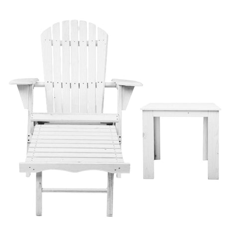 Image of Gardeon 3 Piece Outdoor Adirondack Lounge Beach Chair Set - White