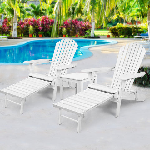 Image of Gardeon 3 Piece Outdoor Adirondack Lounge Beach Chair Set - White