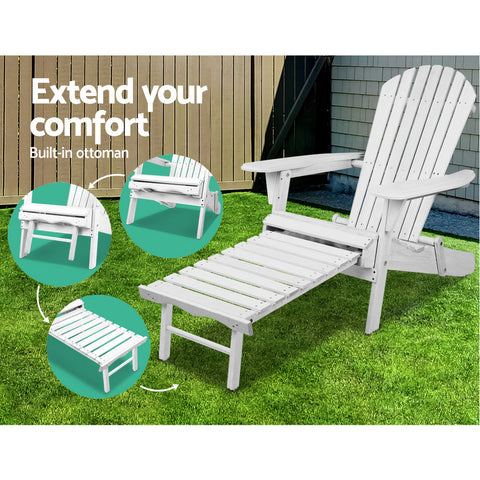 Image of Gardeon 3 Piece Outdoor Adirondack Lounge Beach Chair Set - White