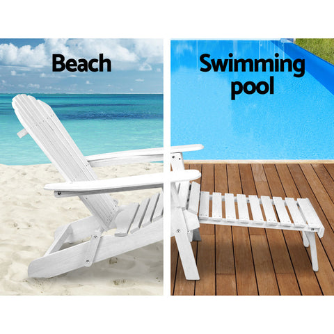 Image of Gardeon 3 Piece Outdoor Adirondack Lounge Beach Chair Set - White