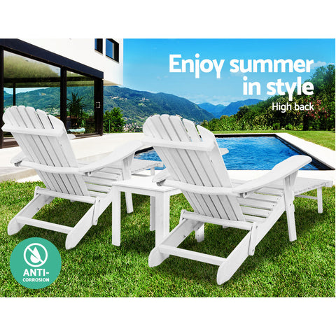 Image of Gardeon 3 Piece Outdoor Adirondack Lounge Beach Chair Set - White