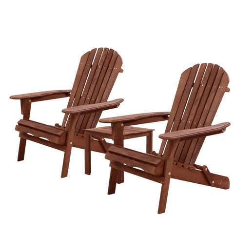 Image of Gardeon 3PC Outdoor Setting Beach Chairs Table Wooden Adirondack Lounge Garden