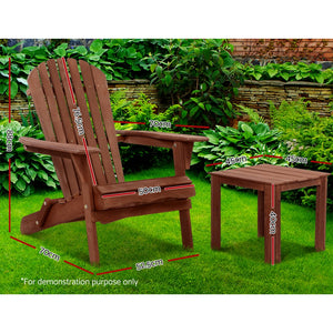 Gardeon 3PC Outdoor Setting Beach Chairs Table Wooden Adirondack Lounge Garden